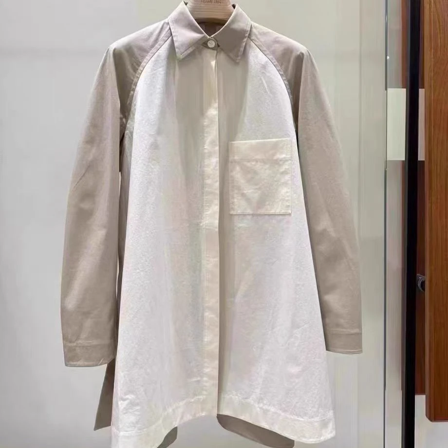 FAN廓形撞色宽松中长白色韩版衬衫时尚春季长袖衬衣秋季