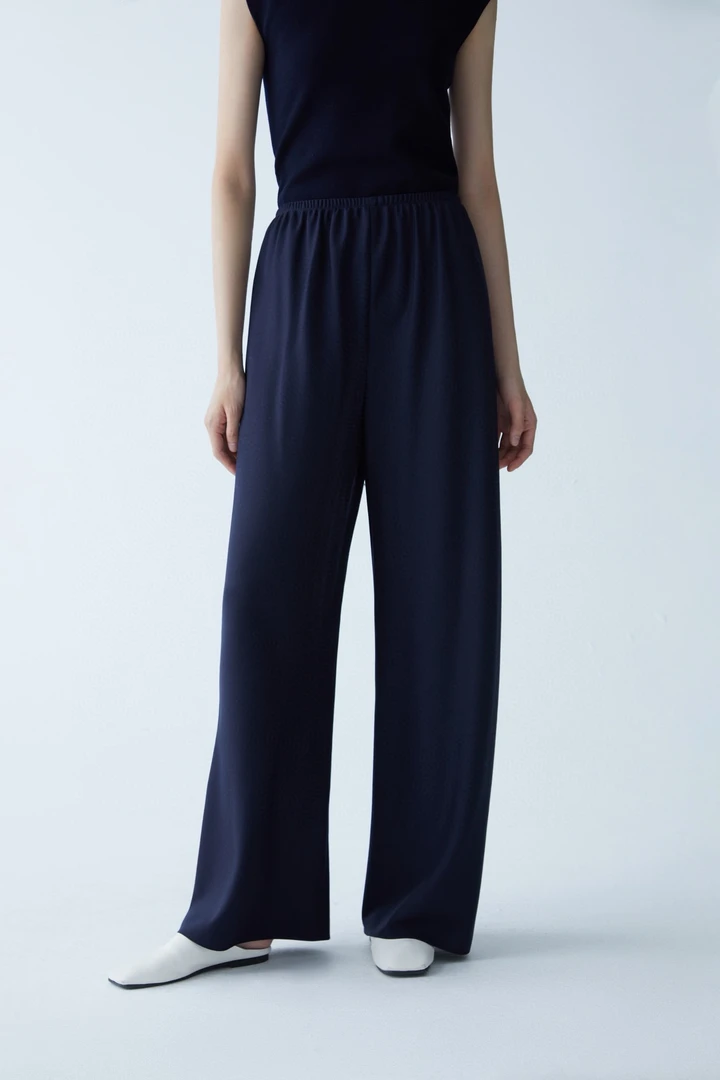 进口美利奴羊毛松紧腰无侧缝直筒羊毛裤阔腿裤垂感直筒裤宽松长裤