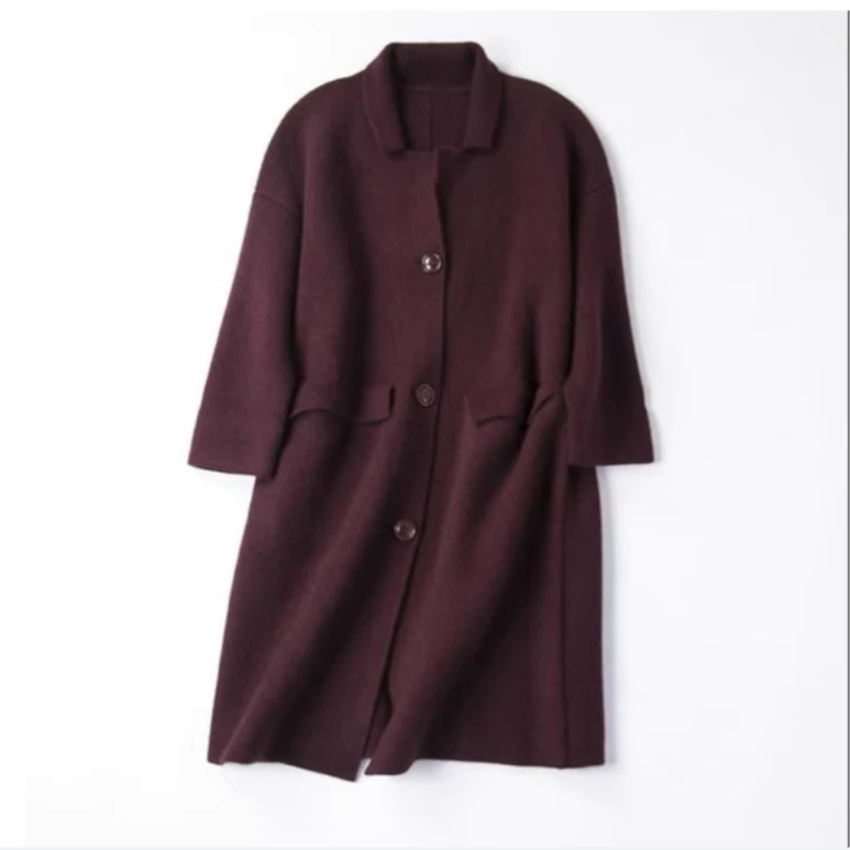 牦牛绒双织加厚宽松针织开衫中长款大衣时尚气质秋冬经典