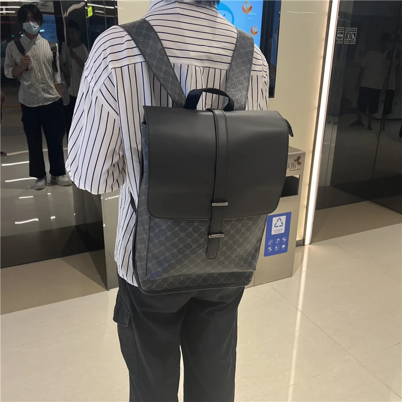 休闲时尚格子男士双肩包日韩潮手提斜挎背包校园学院风旅行书包