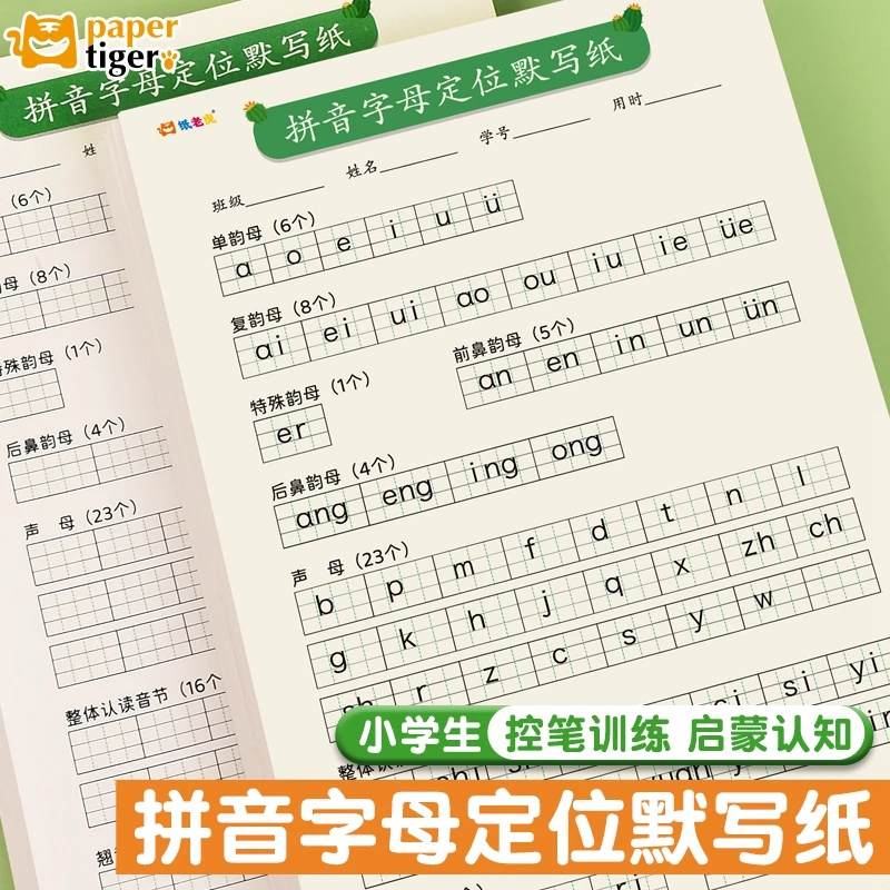 纸老虎【汉语拼音字母定位默写纸】小学生声母韵母表分类拼写书写纸