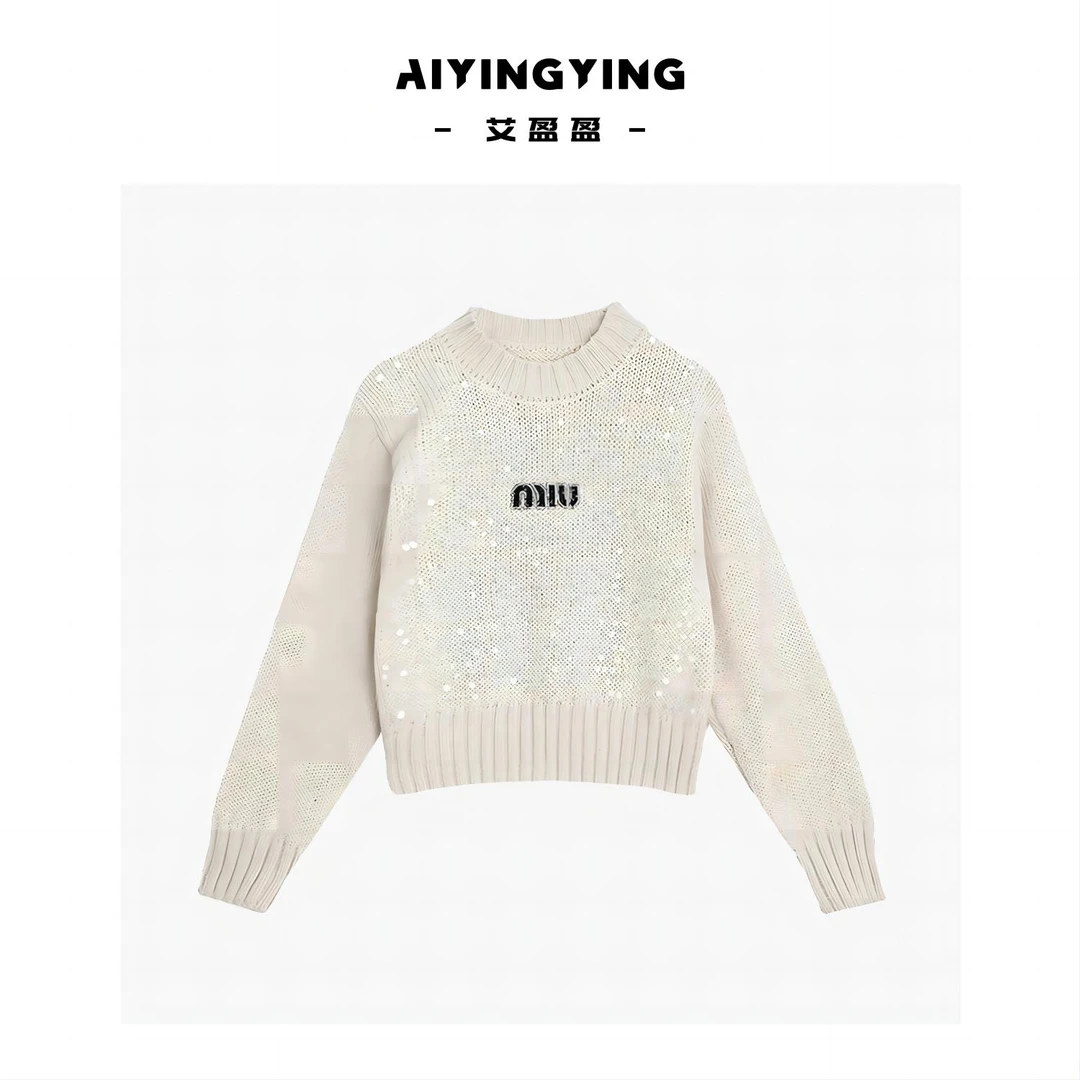 【XiaoAi】新冬短款时髦重工亮片开衫套头毛衣针织衫 MY117-8