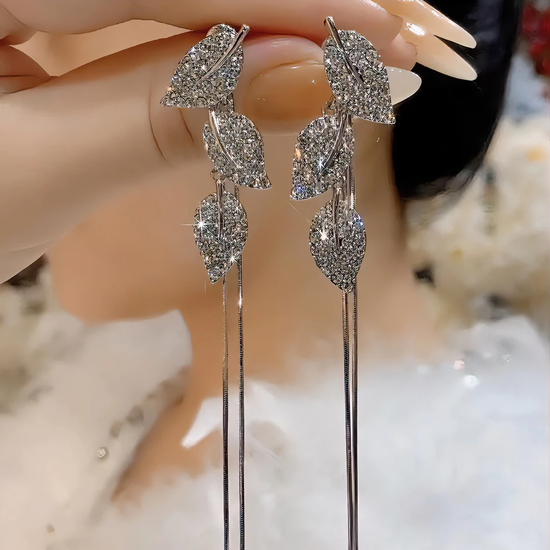 铜合金耳饰 耳环气质时尚轻奢长款百搭素款满钻L15