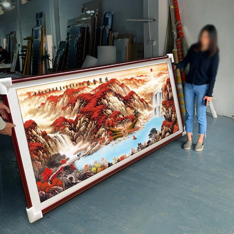 鸿运当头国画办公室装饰山水风景挂画聚宝盆客厅沙发背景墙壁字画