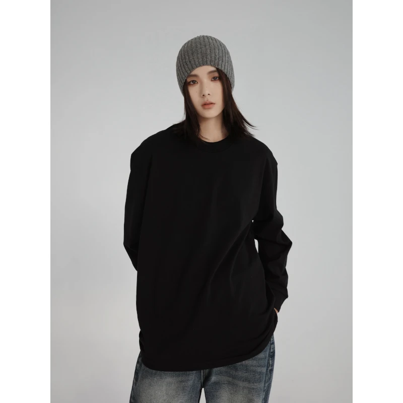 260G精梳双纱T恤情侣内搭宽松圆领打底衫男女同款基础休闲长袖TEE