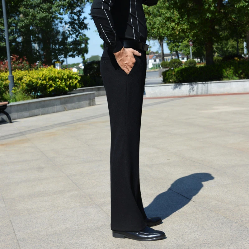 秋冬厚款羊毛呢男士微喇裤立挺抗皱高腰休闲裤子时尚直筒阔腿裤