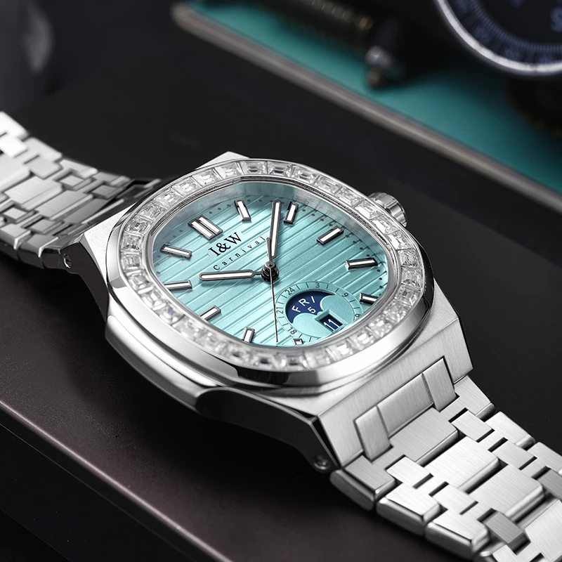 爱沃驰IW手表男士全自动机械男表钢带腕表星期735