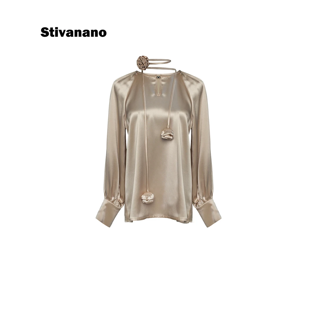 Stivanano花朵系带醋酸上衣