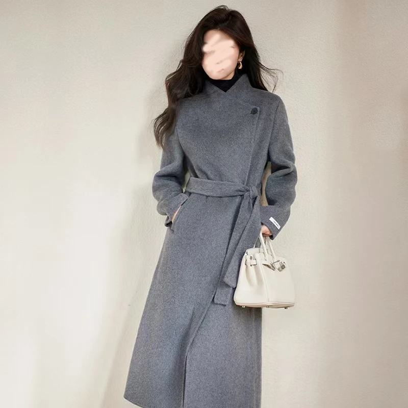 格雷系高级感双面羊毛大衣女过膝长款2024新款韩版时尚毛呢外套