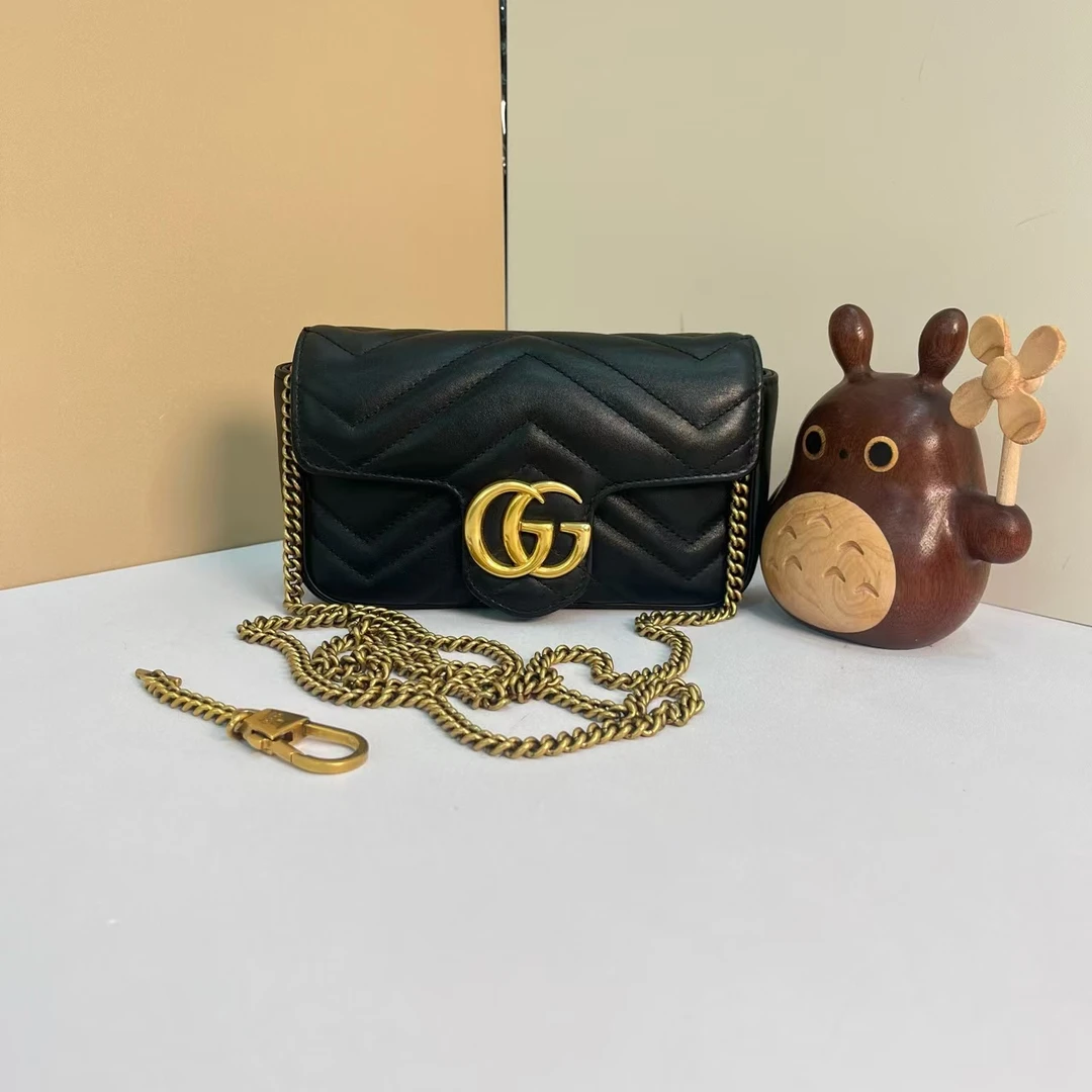 95新 GUCCI/古驰 Gucci黑色迷你马蒙 16*9【七宝中古】