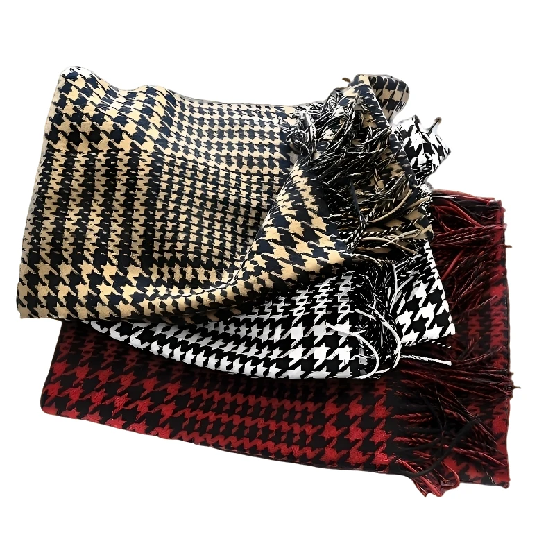 【双11】秋冬黑白千鸟格羊毛围巾女厚款大披肩外搭格纹百搭洋气保暖