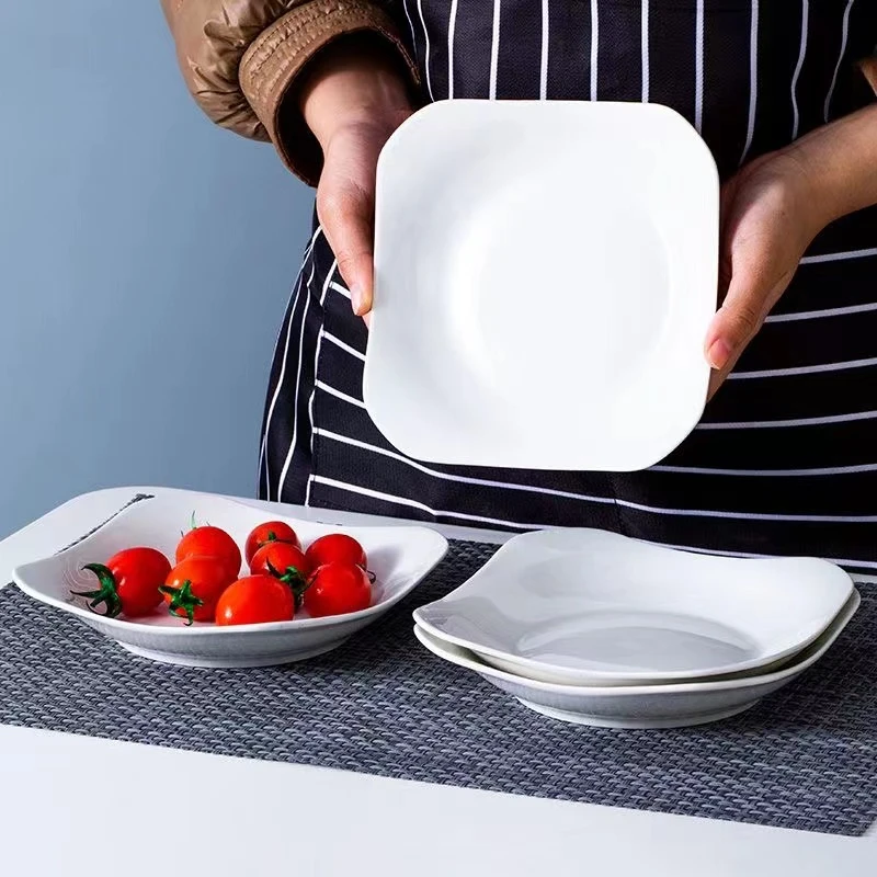 纯白釉下彩8英寸如意方盘6个装景德镇家用陶瓷盘子餐具食品级餐盘