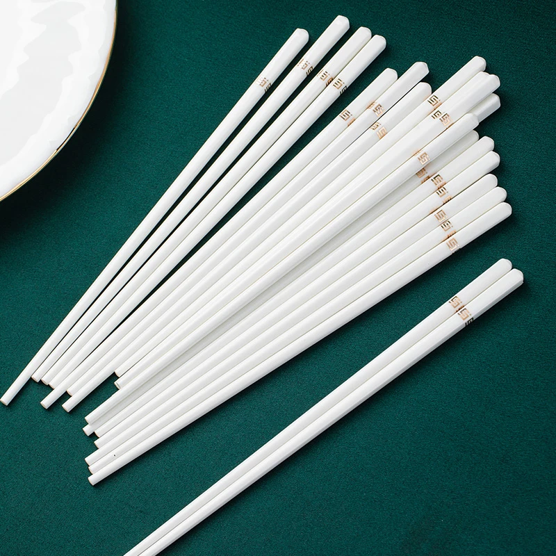 简约金陶瓷筷子10双装景德镇家用陶瓷餐具防滑防霉食品级健康