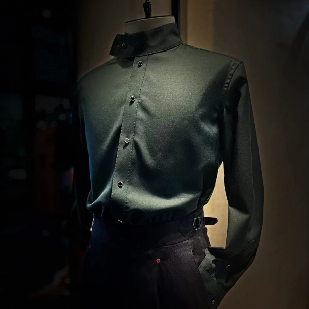 原创不对称立领精纺羊毛衬衣