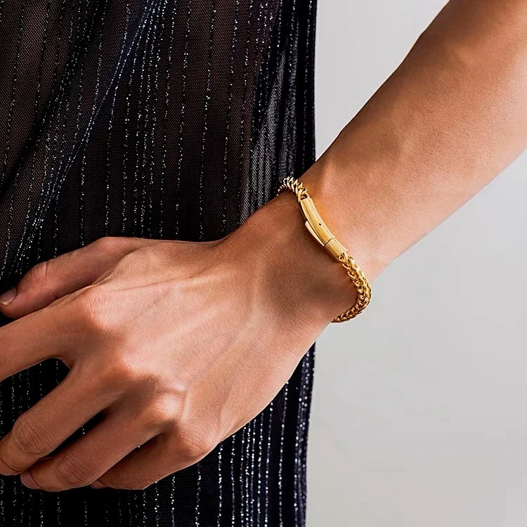 狮琅 钛钢手链 古巴手链情侣款百搭手工制作轻奢时尚金色银色ins