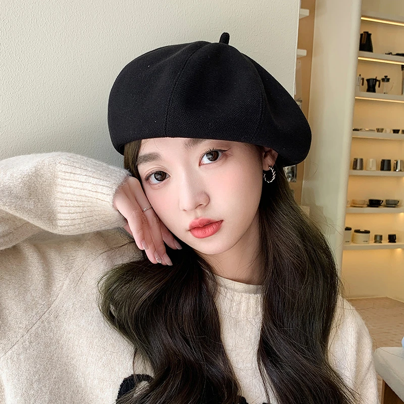 春秋新款贝雷帽女甜美百搭黑色南瓜帽英伦画家帽八角文艺蓓蕾帽子