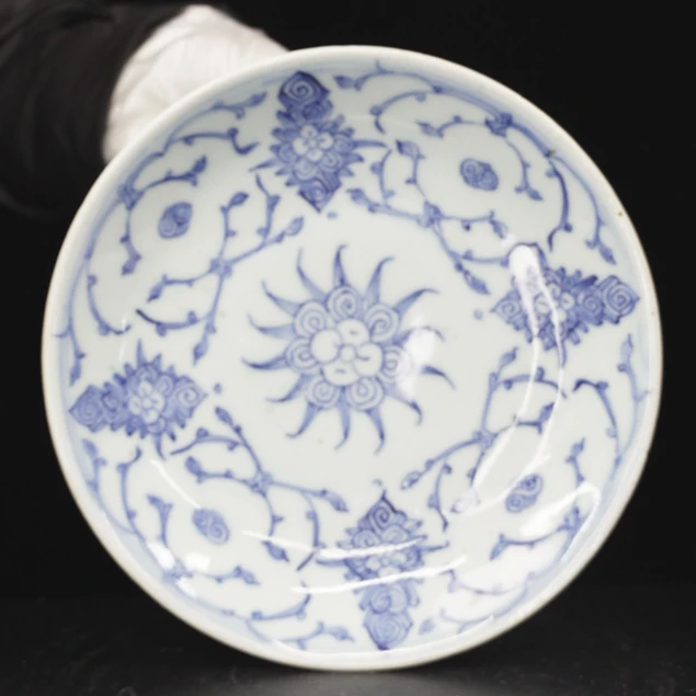 甲48771 清中期青花花卉盘 全品 古瓷器真品 鉴定古代