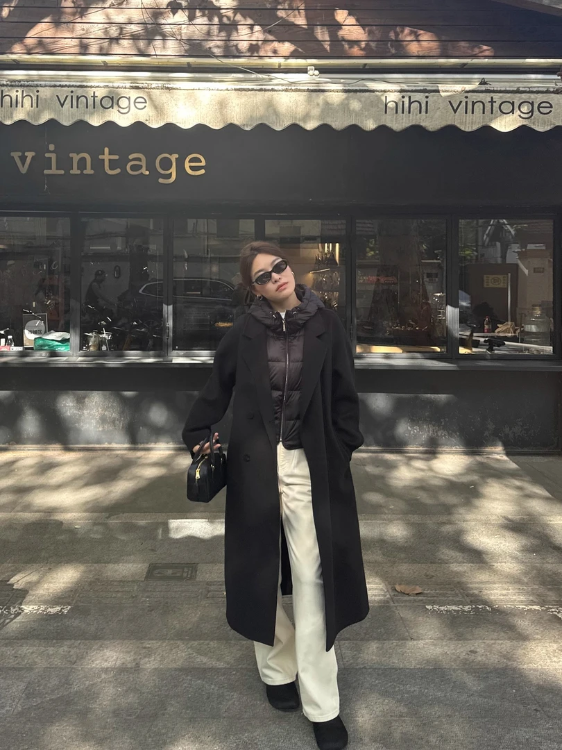 YANGLE_2025冬季新款假两件羊毛大衣女长款过膝宽松洋气毛呢外套