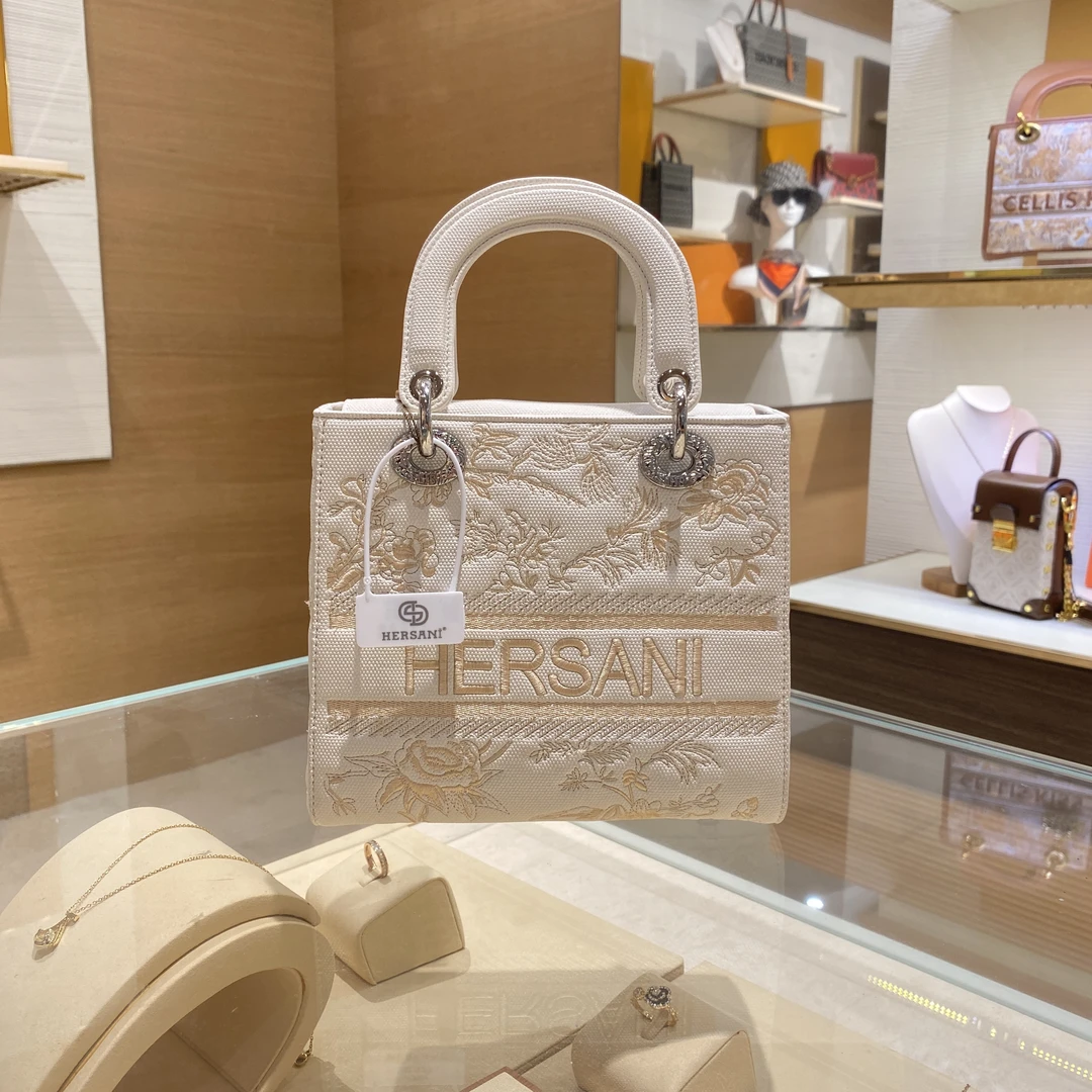 HERSANI重工刺绣手提包—HS32618米白色单肩