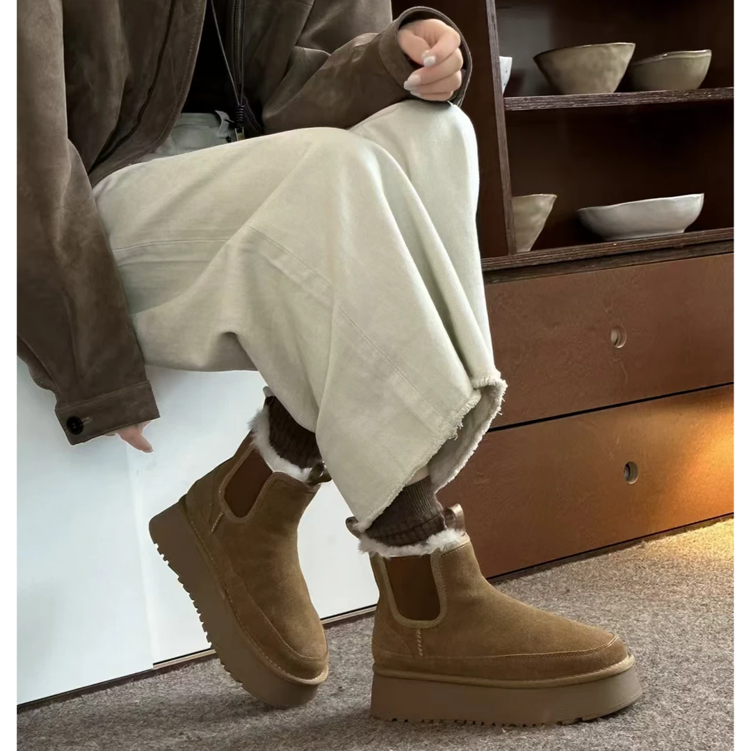 2024秋冬新款时尚厚底加绒冬季短筒雪地靴QY25805