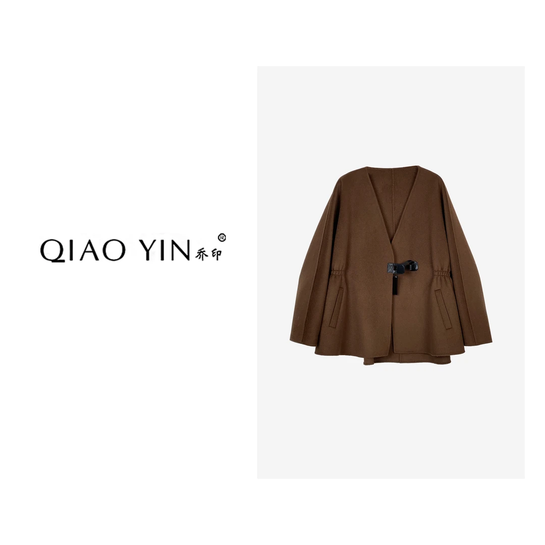 乔印2023冬季新款时尚洋气轻奢小众气质显瘦短款毛呢外套QY23473