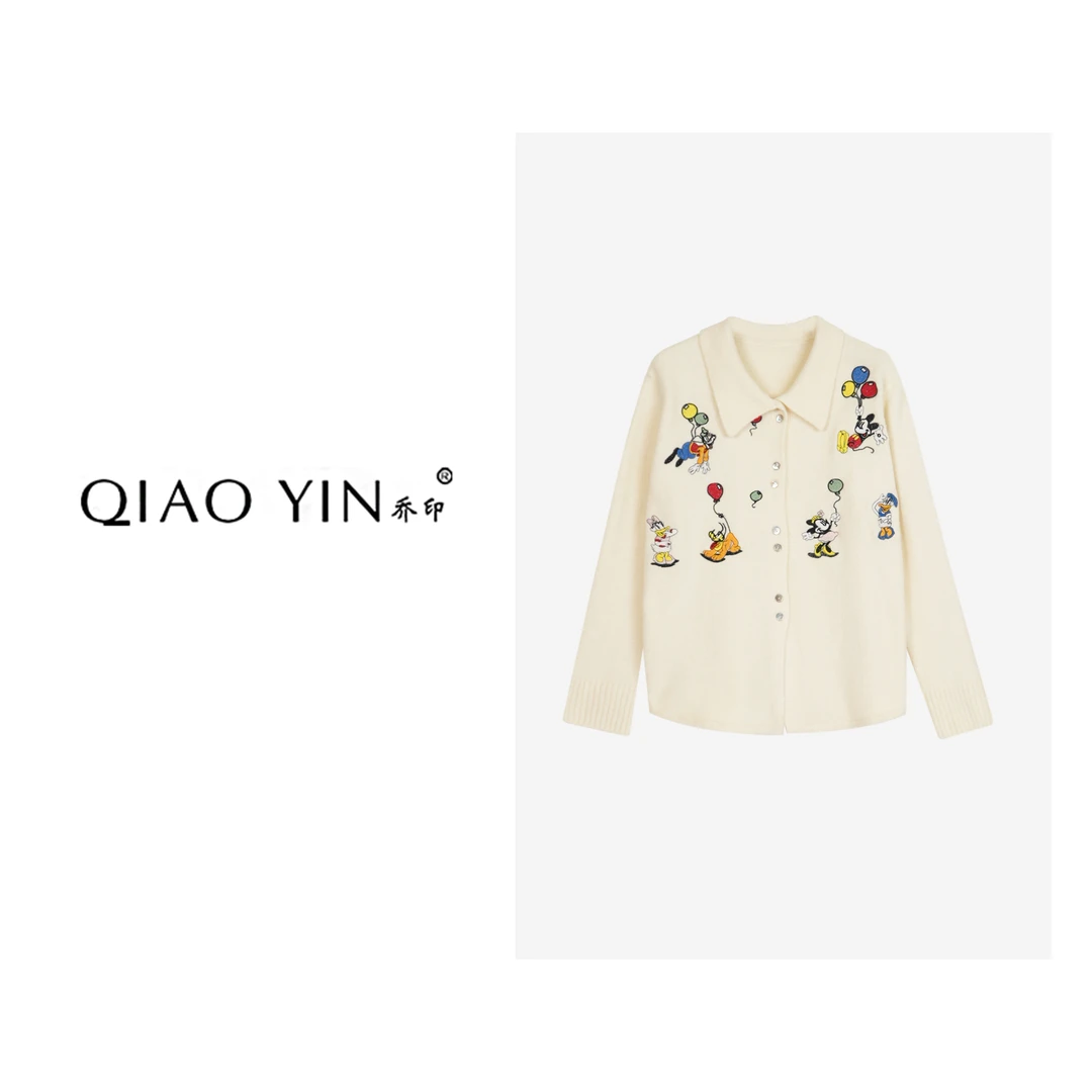 QIAO YIN“米奇毛衣”小香风气质长袖针织时尚休闲开衫QY26050