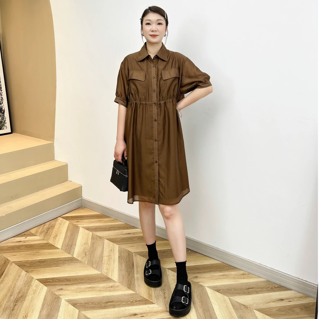 乔印2023新款时尚洋气宽松气质显瘦轻奢夏中长收腰连衣裙QY21552