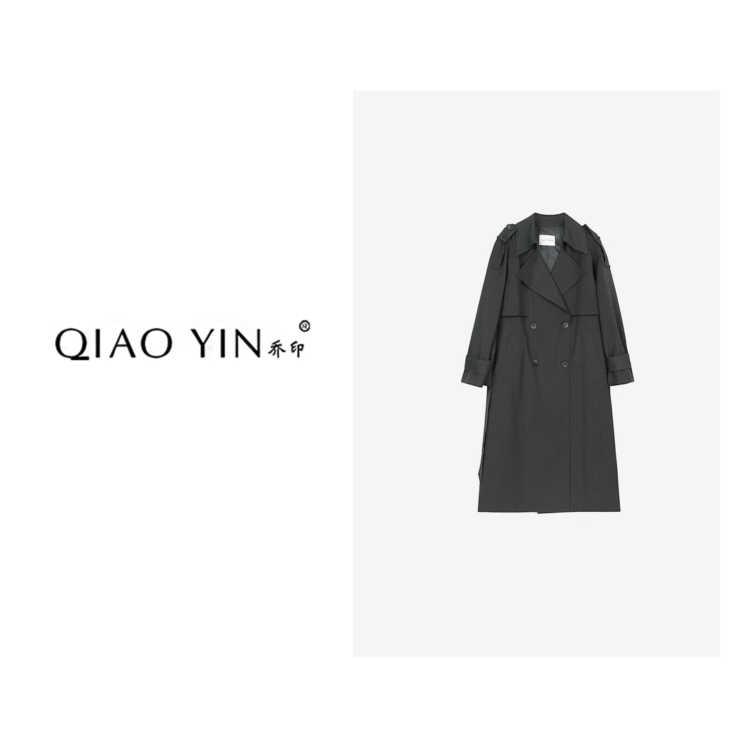 2024秋冬新款时尚休闲黑色简约经典设计师女装风衣QY24995