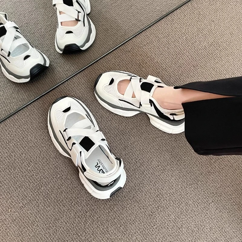 运动凉鞋女2024夏季新款ins镂空网面透气厚底包头休闲运动老爹鞋