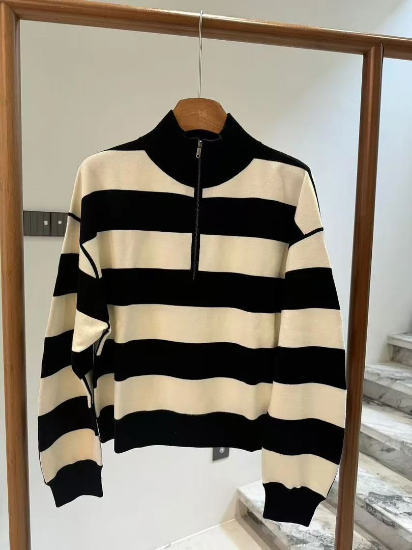 YUNSHUIHE/云水禾【斑马】美丽诺绵羊毛条纹撞色毛衣