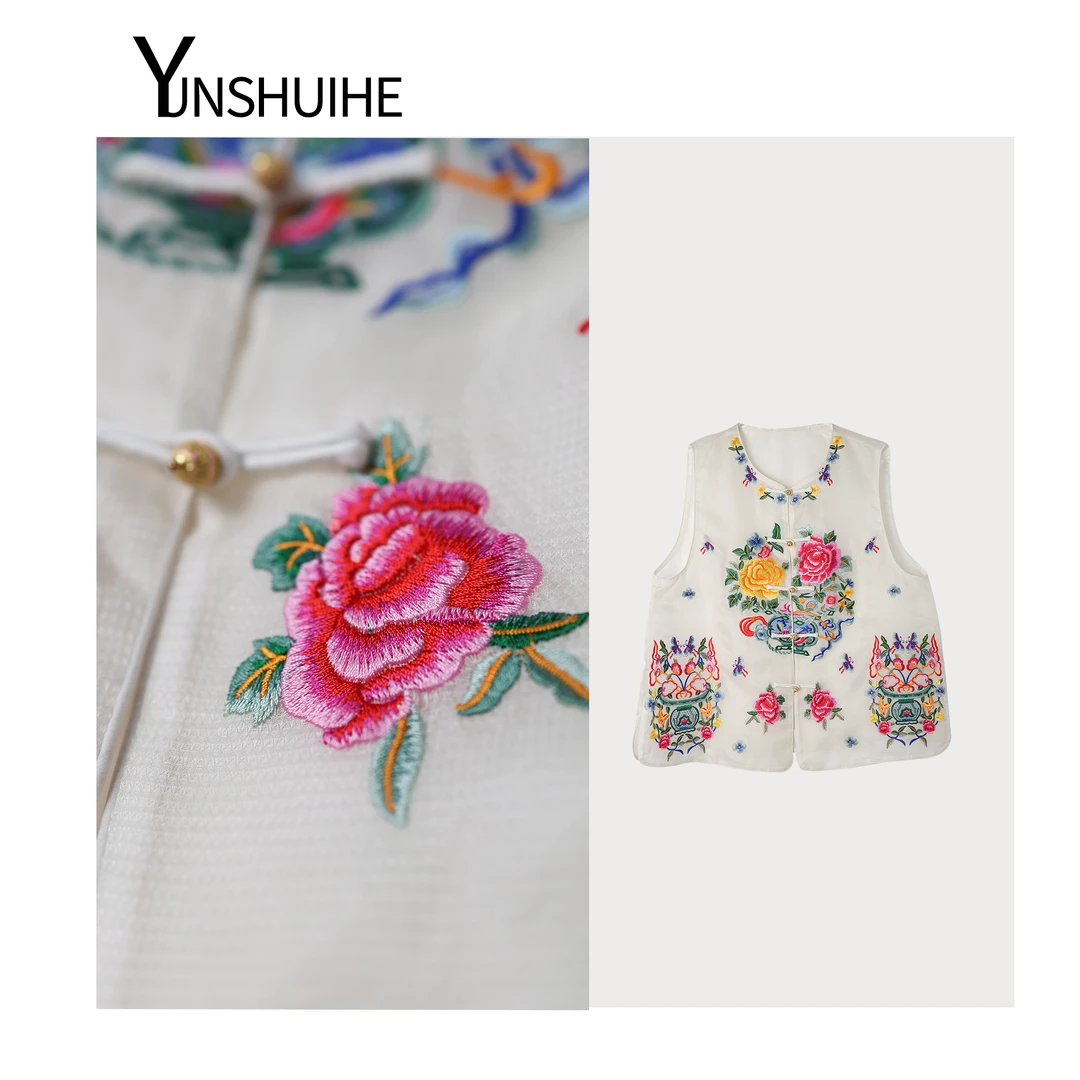 YUNSHUIHE/云水禾白色刺绣桑蚕丝欧根纱马夹ZM240235