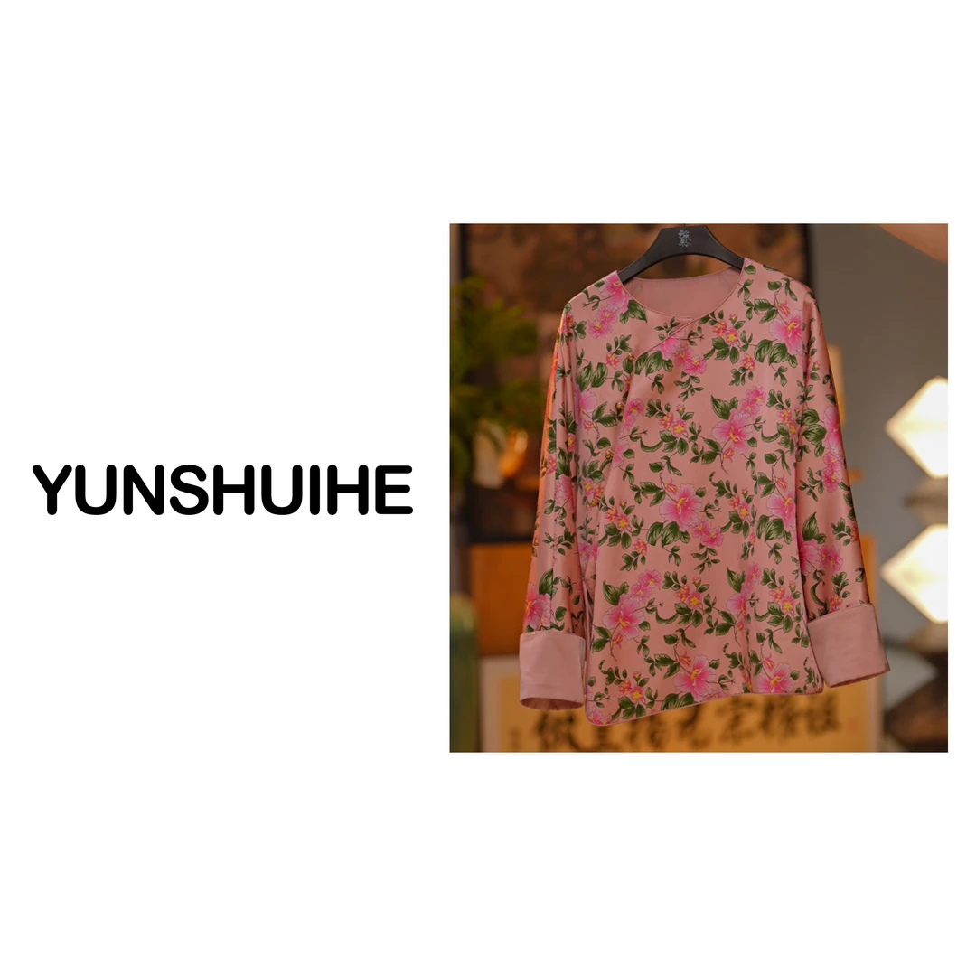 YUNSHUIHE/云水禾繁花-重磅桑蚕丝印花气质斜襟短外套ZS231215