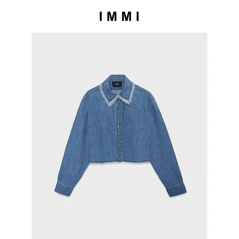 【IMMI】24春夏新品薄牛仔宽松短衬衫141ST014D长袖衬衣拼接时尚