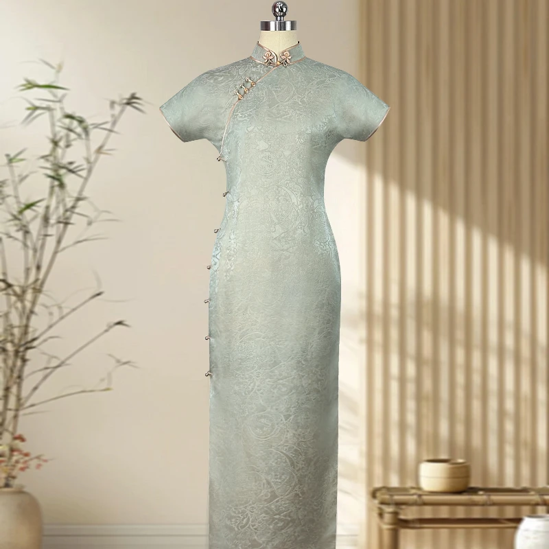 罗马假日 玲珑娇高端旗袍2024桑蚕丝手工古法全开襟一片式平裁夏