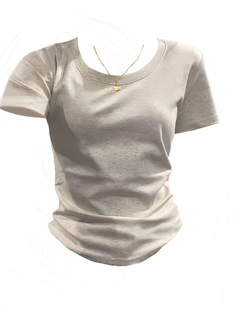 【Amy家】270克93%棉微胖显瘦正肩短袖T恤夏季小众设计简约百搭上衣