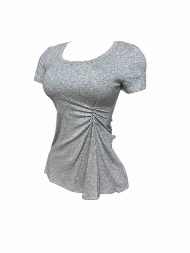 微胖mm纯欲辣妹收腰短袖T恤女夏季修身显瘦不规则掐腰设计感上衣