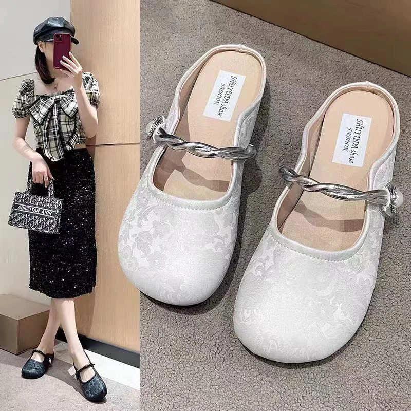 软底软面法式配裙子包头半拖鞋女软皮半托百搭穆勒鞋9958