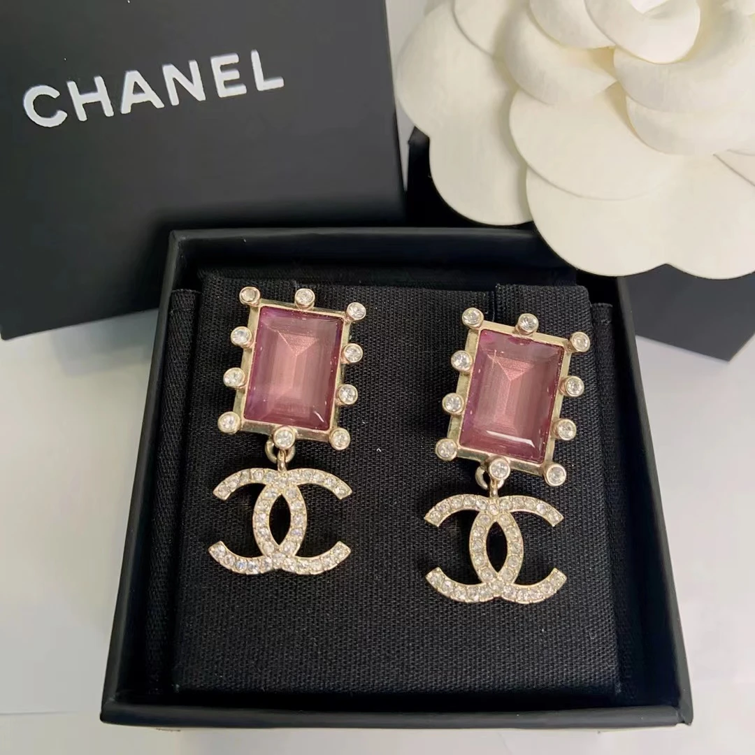 全新未使用 Chanel/香奈儿 /经典双c/方糖/粉琉璃/金属/镶钻/耳钉