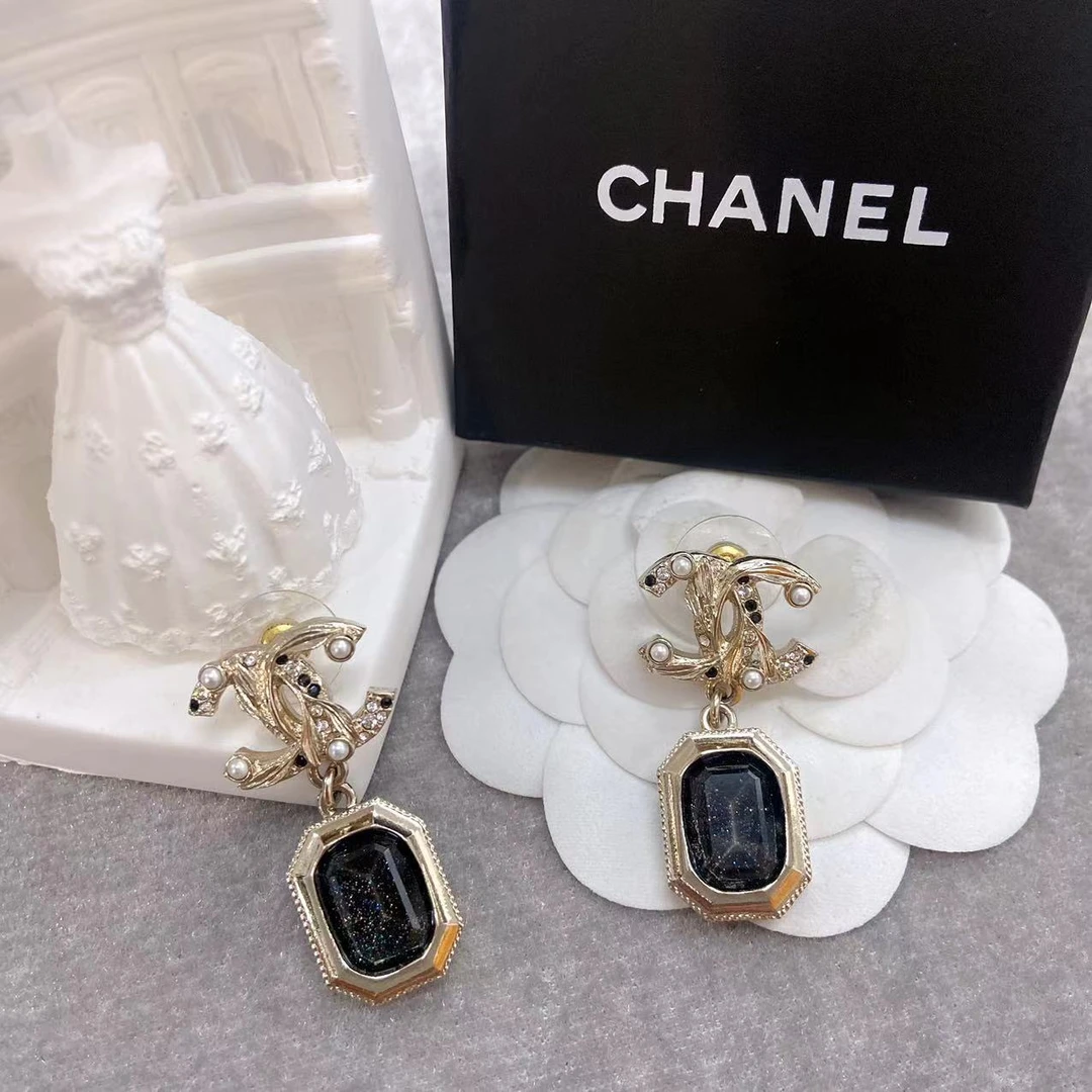 99新 Chanel/香奈儿 经典双c/方糖/琉璃/金属/珍珠/耳钉/22K