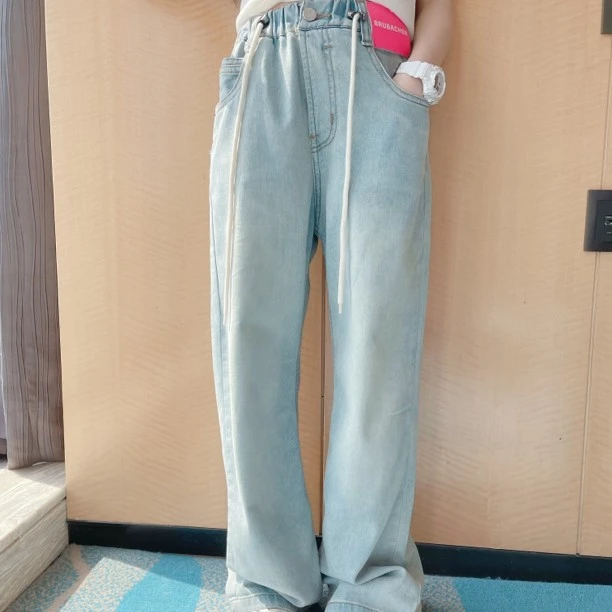 女童牛仔裤子夏季2024新款儿童韩系直筒裤夏天女孩休闲阔腿裤潮