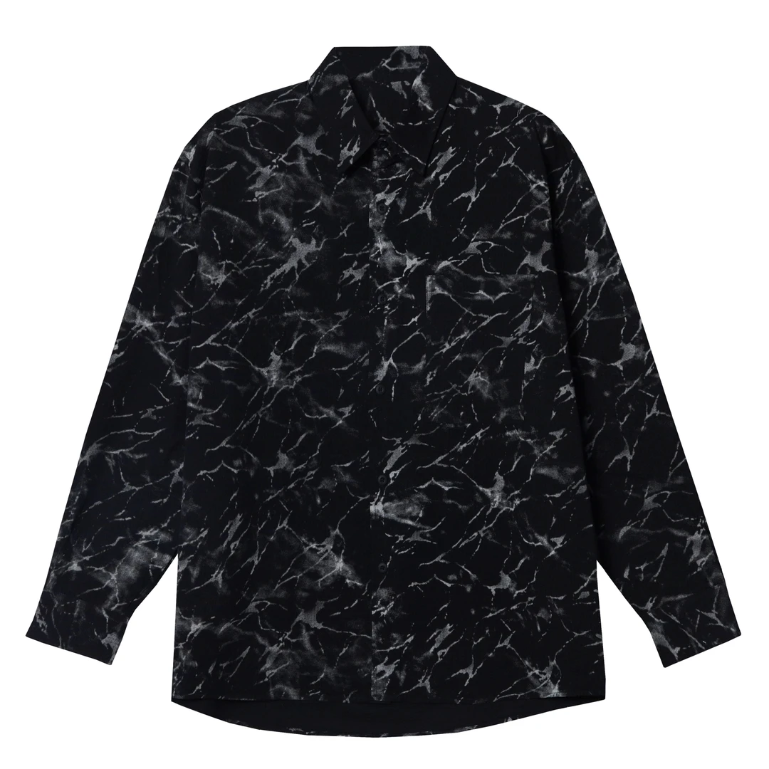 Z232712嘻哈泼墨扎染长袖宽松印花街头休闲复古美式短袖男夏装T恤