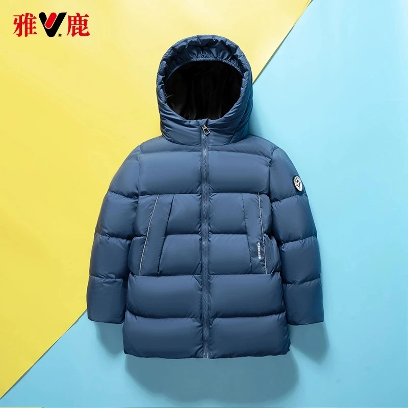 雅鹿2024长款雷锋帽加厚男童女童同款90白鸭绒高品质羽绒服