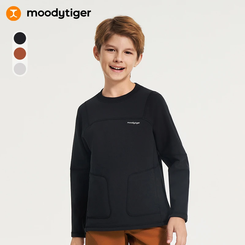 moodytiger【开学季】男童卫衣加绒保暖透气圆领套头运动衫44110307