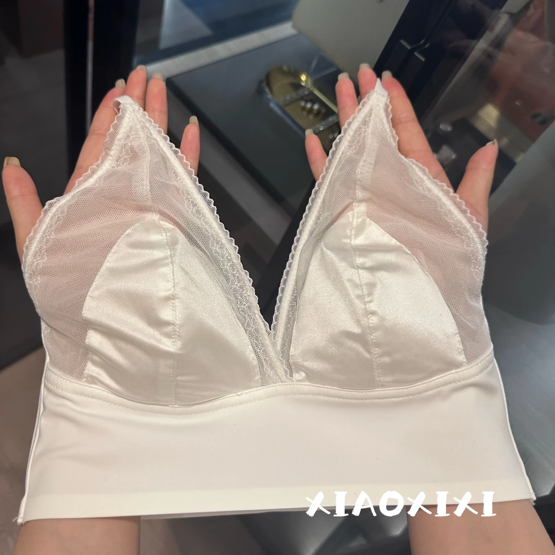 笑兮兮2315【法式美学】超柔水溶蕾丝免耳朵无痕显瘦白色蕾丝内衣