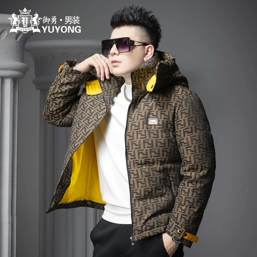 欧洲站2025冬季新款高端连帽羽绒服男士潮流字母提花防寒保暖外套