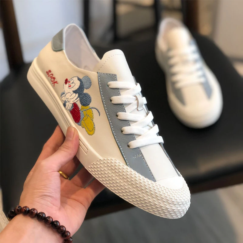 欧洲站纯皮男鞋米奇乐福鞋小白鞋潮流欧美风休闲板鞋男士韩版百搭