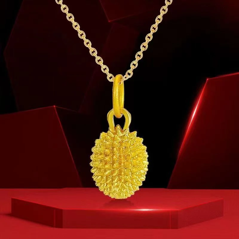 铜合金项链 时尚百搭气质女士轻奢黄金色坠链素款榴莲吊坠项链