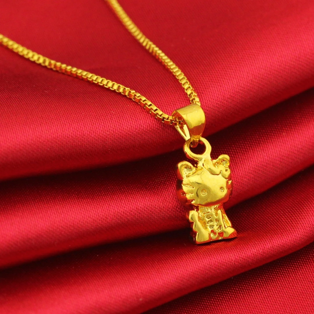 铜合金项链 时尚百搭高档吊坠女可爱精美坠链KT猫砂金真金色项链