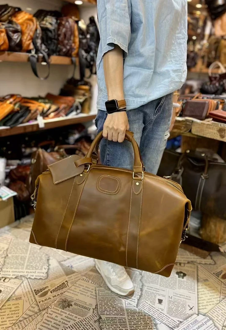 亦客亦品复古疯马旅行包 全牛皮中古风休闲个性