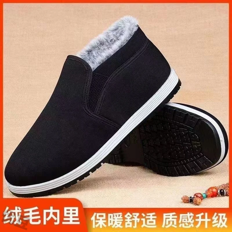 棉布鞋棉鞋一脚蹬老北京布鞋冬季懒人保暖防滑加绒加厚工作男布鞋